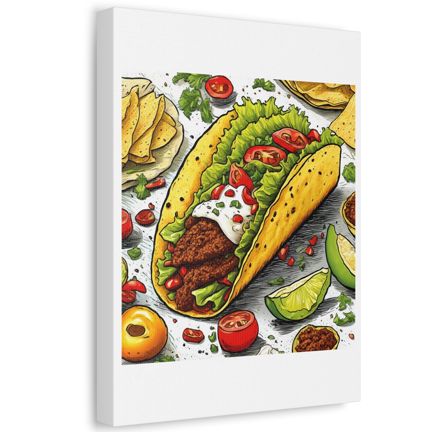 Bold Taco Illustration Foodie Gift Art Canvas