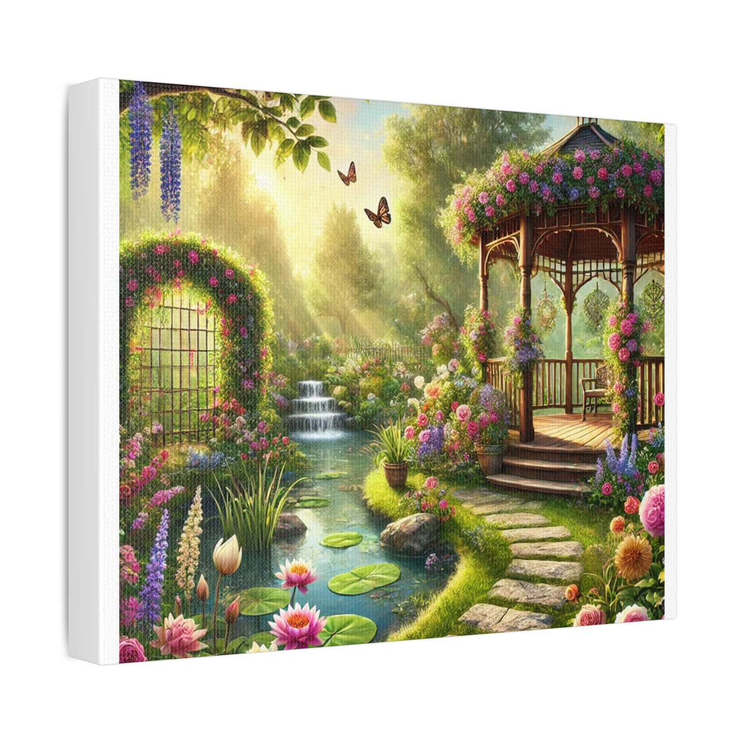 Sunlit Rose Gazebo Cottage Garden Canvas Wall Art