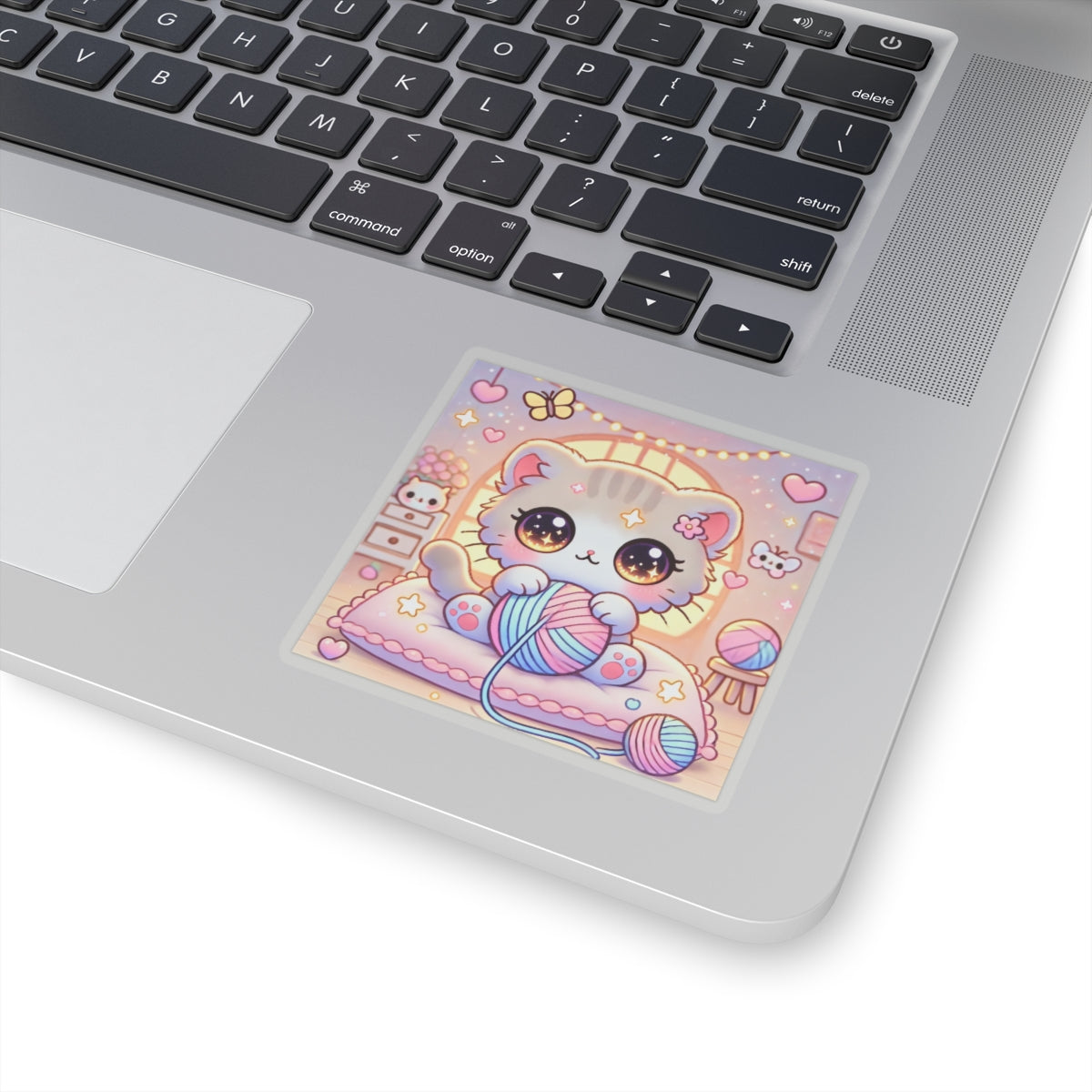Cozy Kawaii Knitting Cat Pastel Yarn Sticker