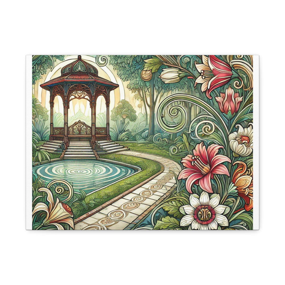 Botanical Gazebo Garden Art Nouveau Canvas Wall Art