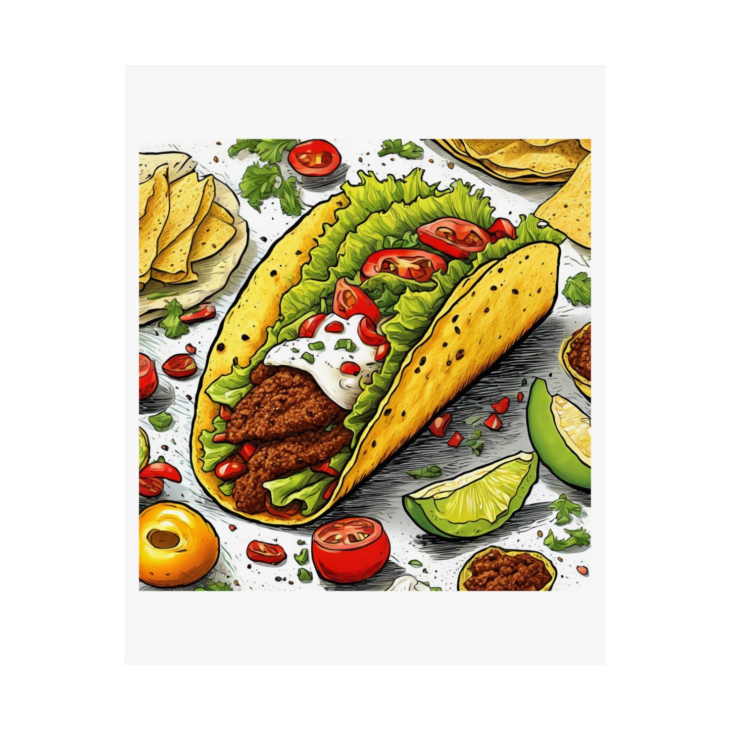 Bold Taco Illustration Foodie Gift Art Poster