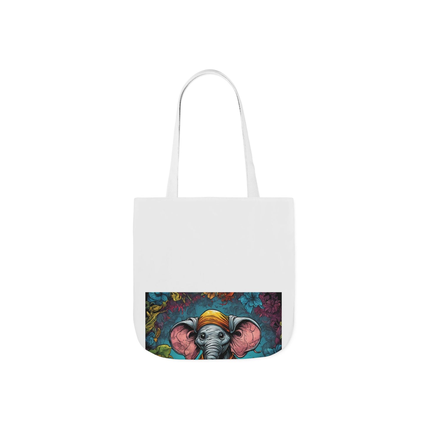 Colorful Storybook Elephant Floral Canvas Tote Bag