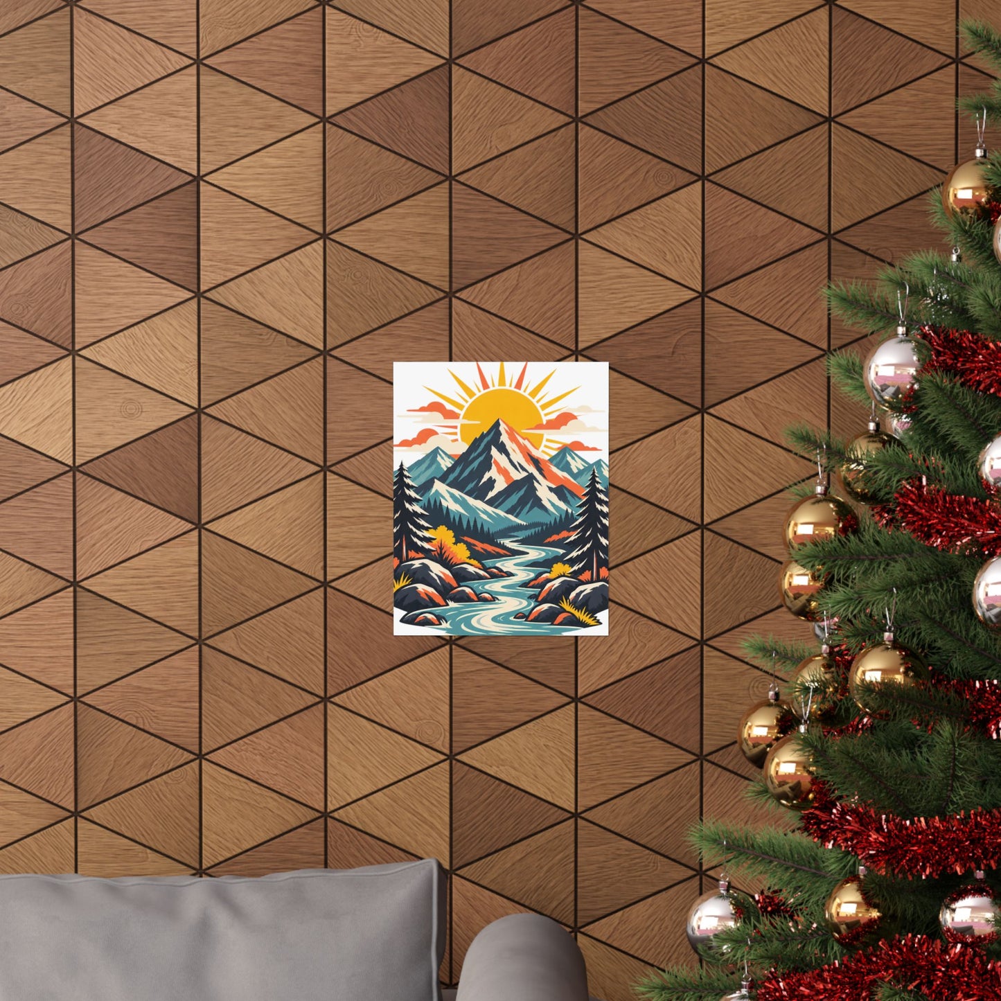 Alpine Sunrise River Mountain Adventure Art Poster