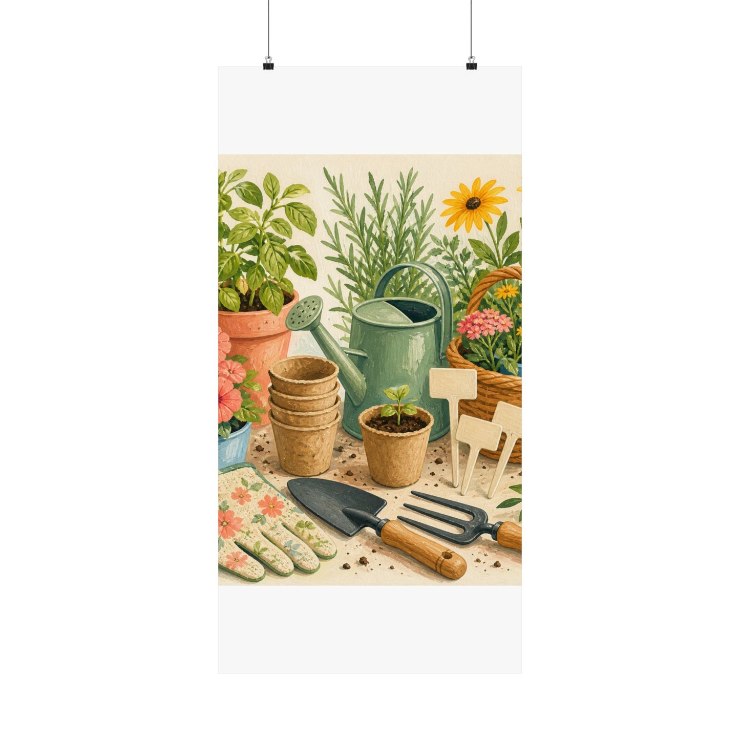 Colorful Gardening Tools and Flowers Hobby Poster