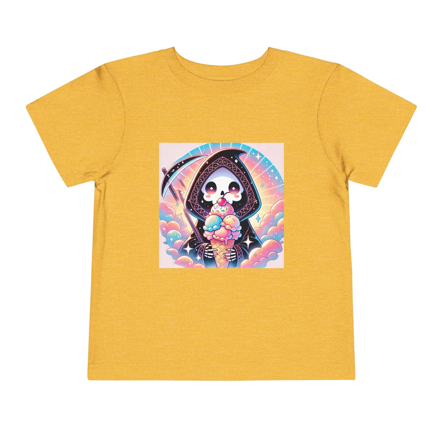 Grim Reaper with Ice Cream Kawaii Anime Toddler Tee - Adorable Short Sleeve Shirt for Kids - Fun & Stylish Gift Idea!
