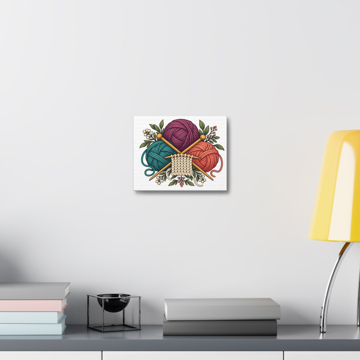 Retro Yarn and Knitting Botanical Art Canvas