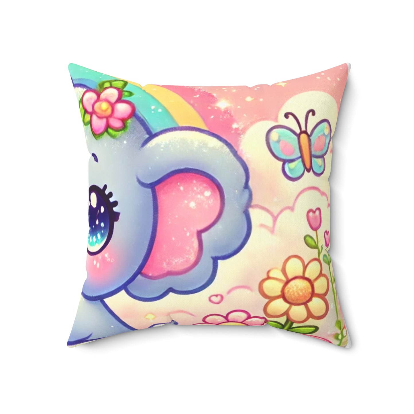 Pastel Rainbow Baby Elephant Floral Decorative Pillow