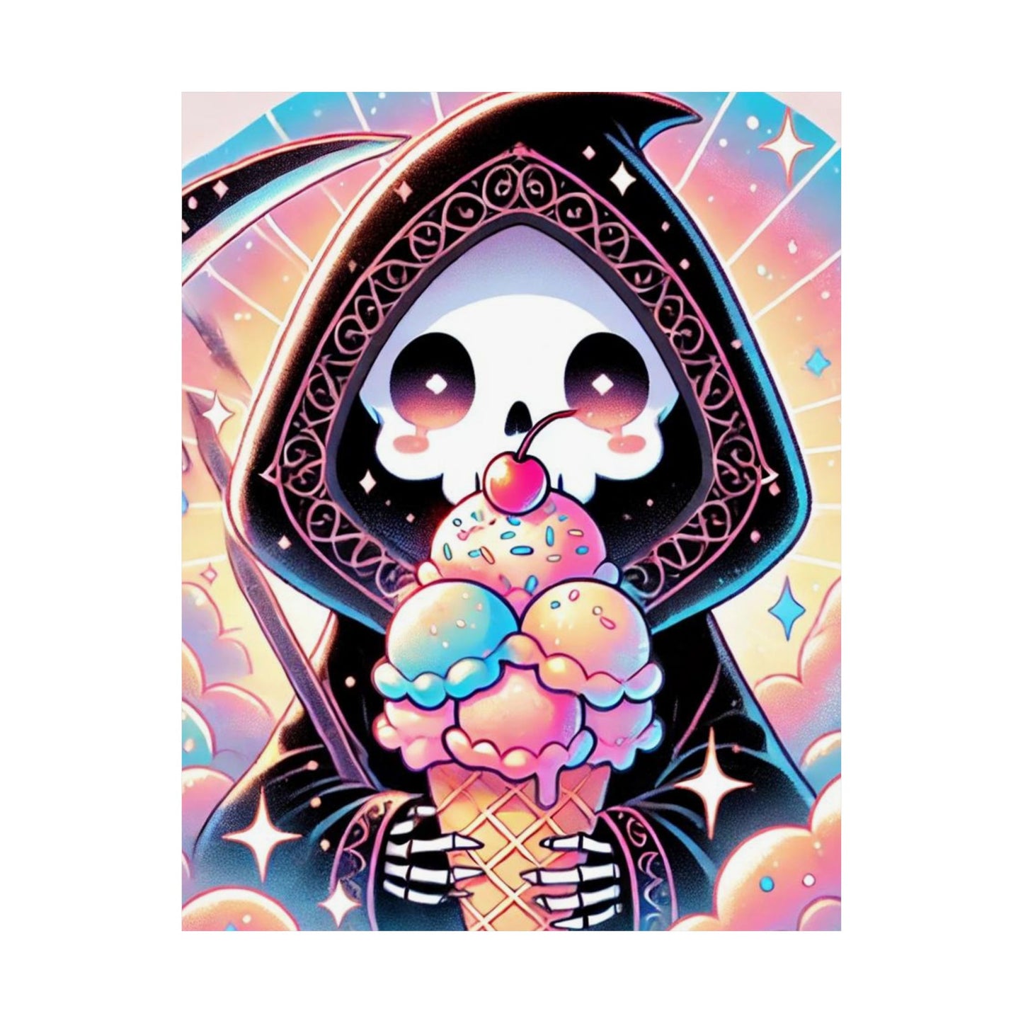 Cute Grim Reaper Ice Cream Pastel Novelty Poster