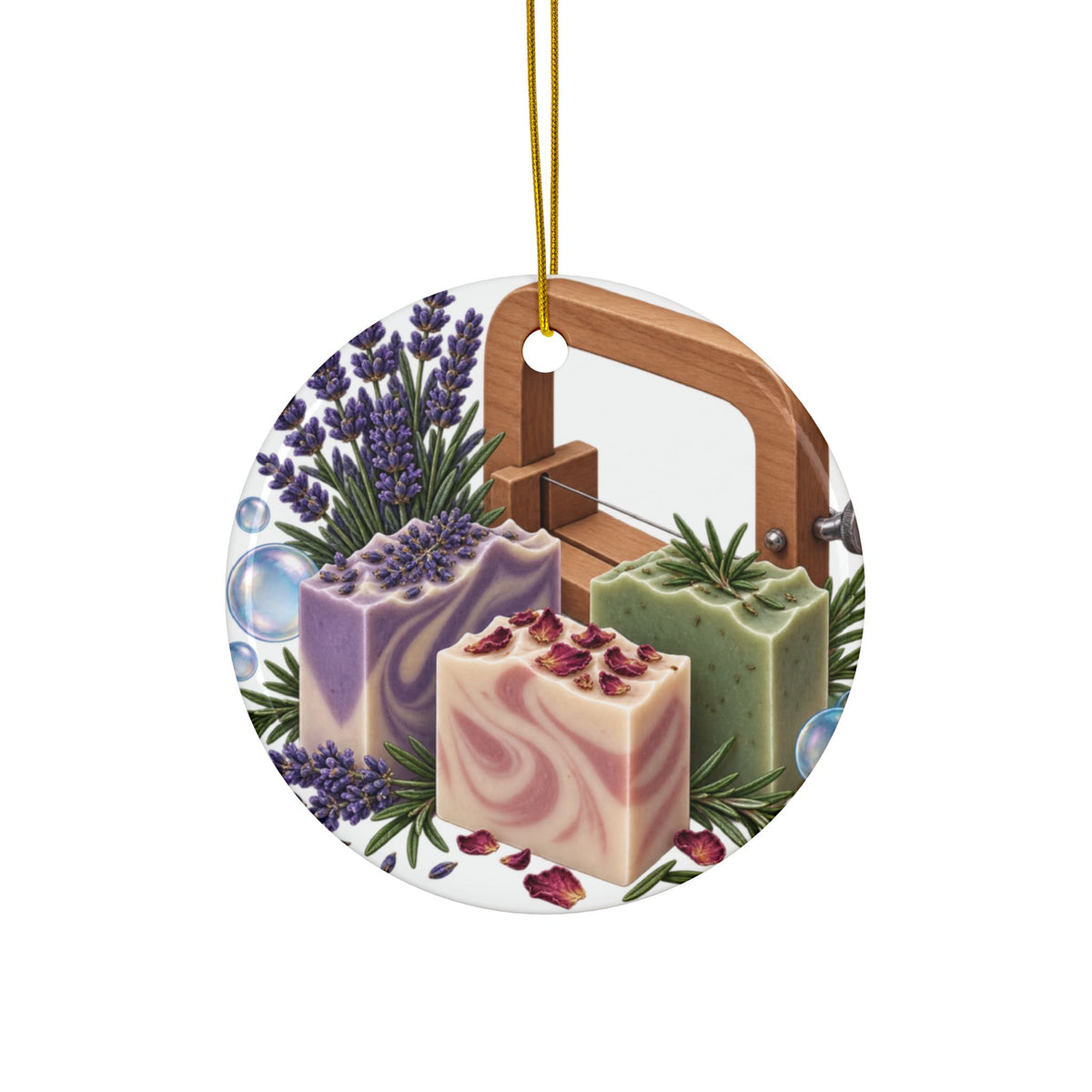 Botanical Soap Making Lavender and Herbs Round Ornament