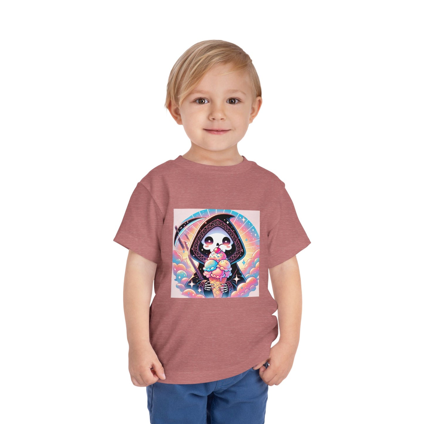 Grim Reaper with Ice Cream Kawaii Anime Toddler Tee - Adorable Short Sleeve Shirt for Kids - Fun & Stylish Gift Idea!