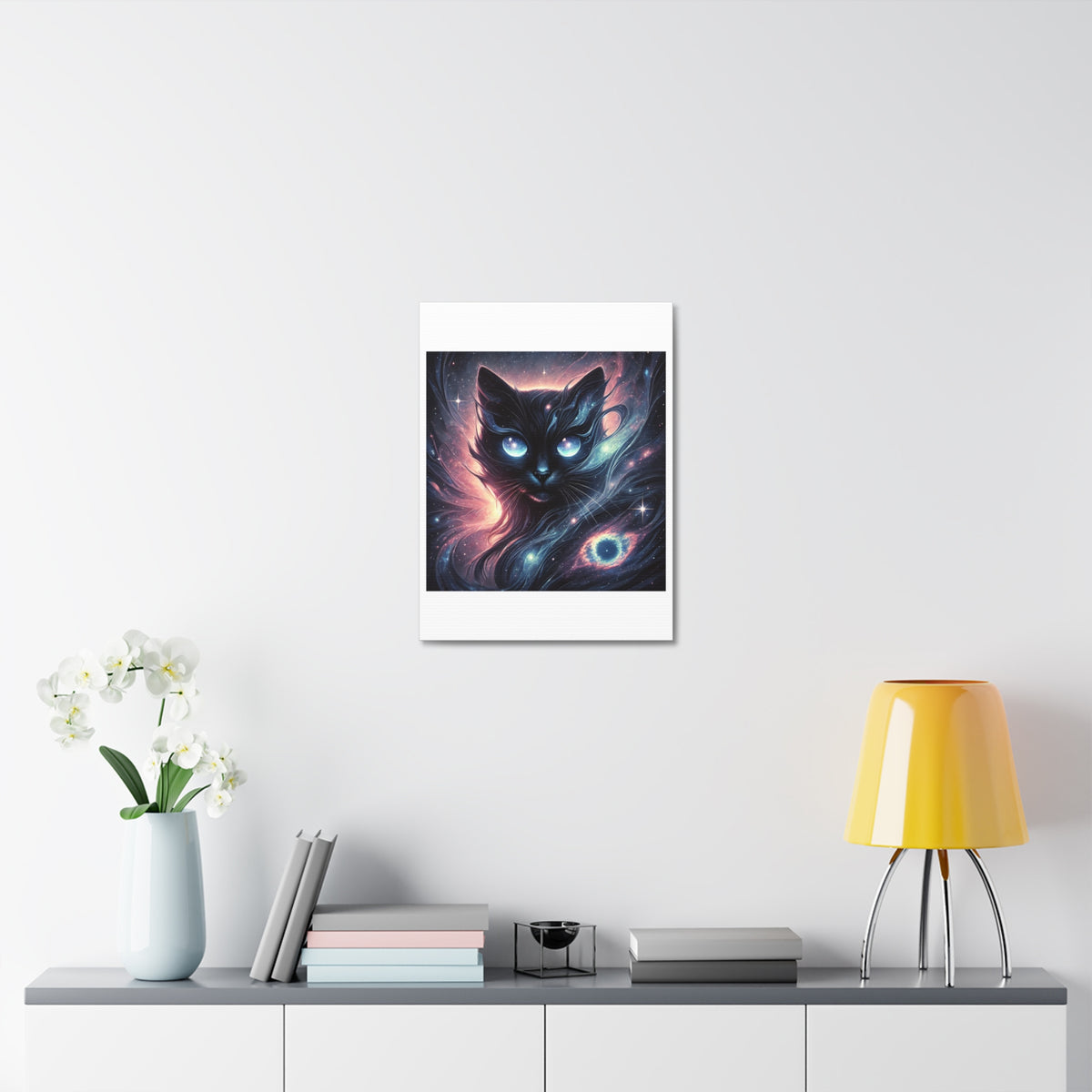Cosmic Black Cat Galaxy Celestial Canvas Wall Art
