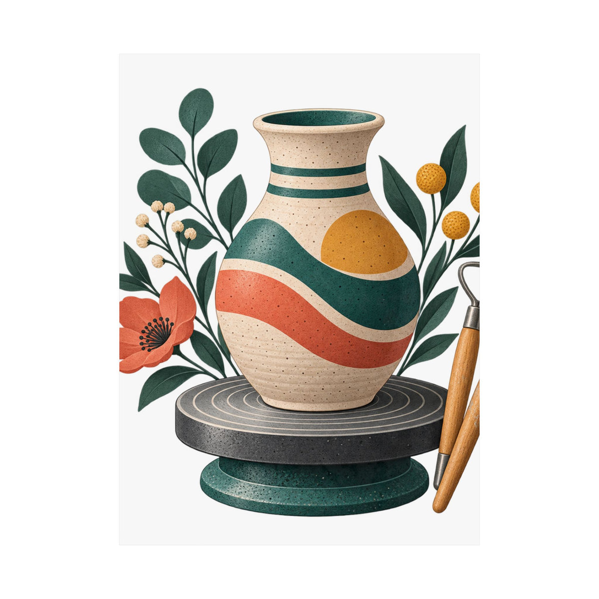 Midcentury Pottery Botanical Art Poster