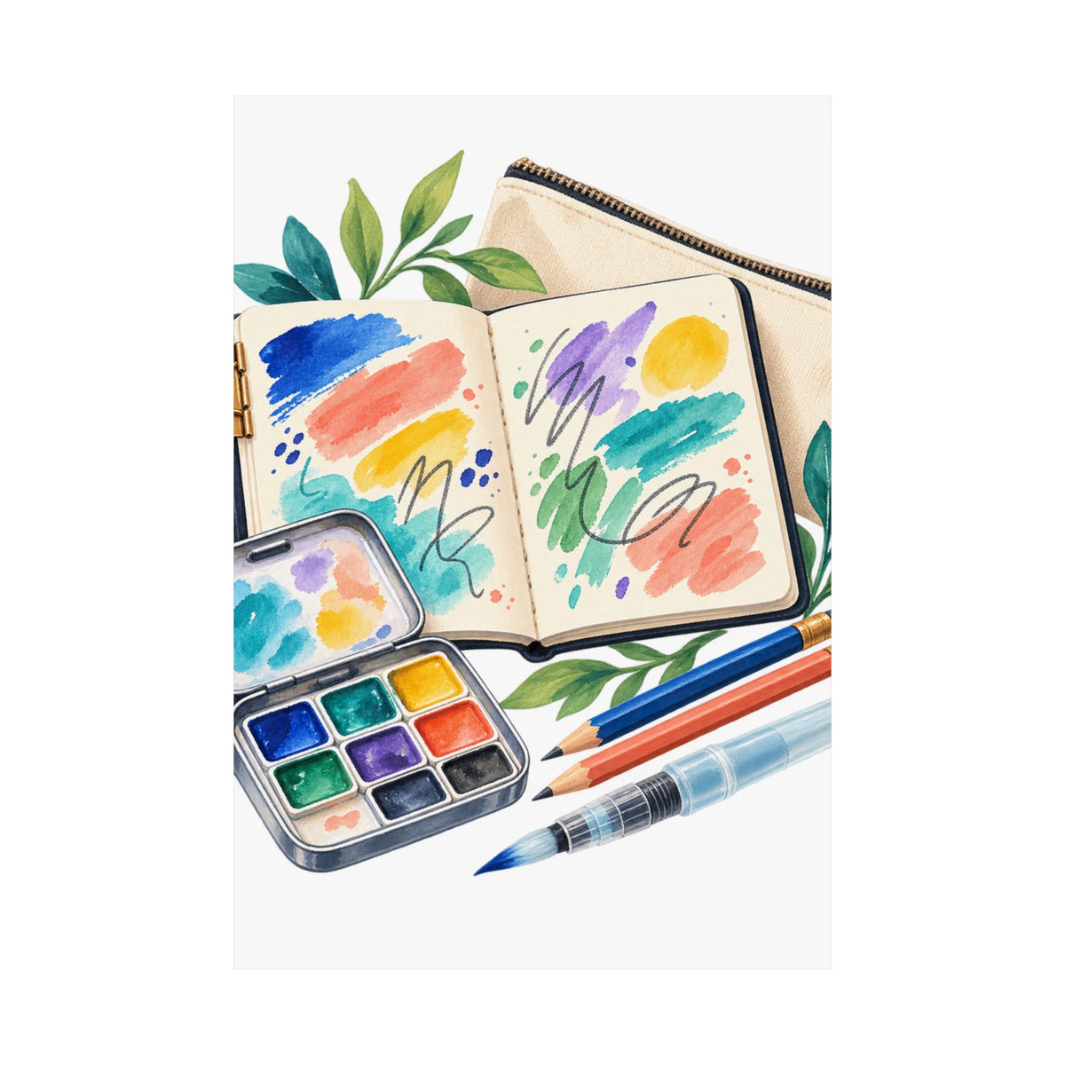 Colorful Urban Sketching Travel Kit Poster