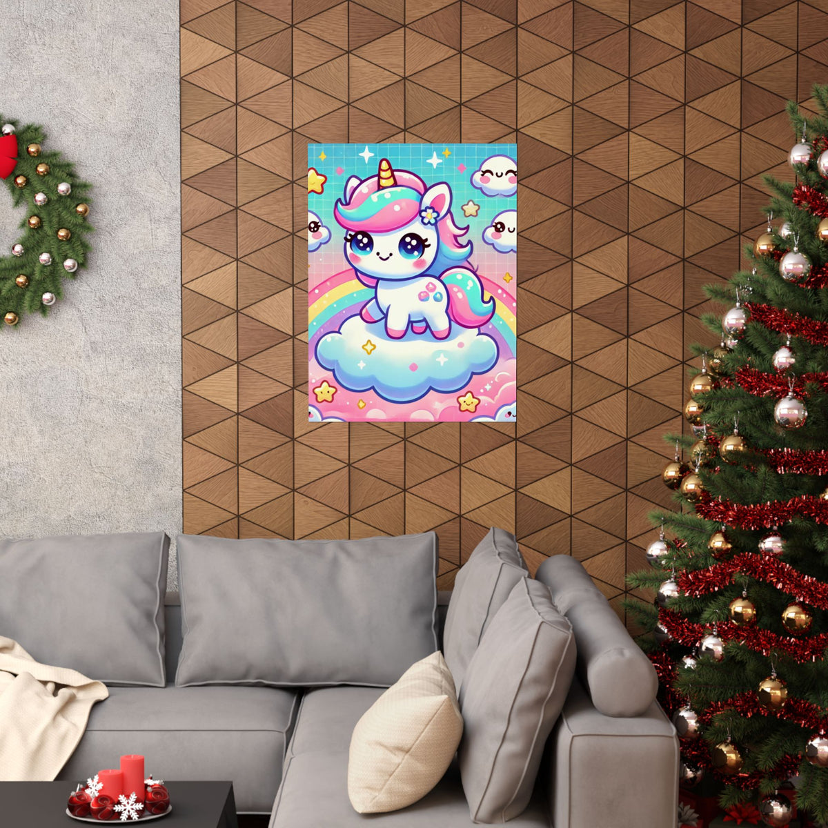 Pastel Rainbow Unicorn Cloud Kawaii Wall Art Poster