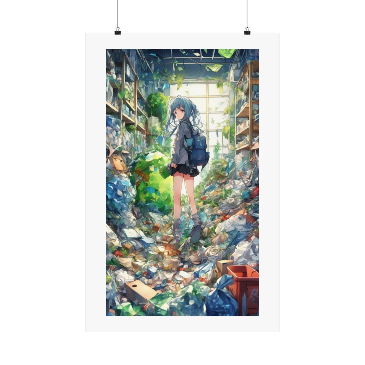 Green Recycling Alley Anime Girl Urban Green Poster