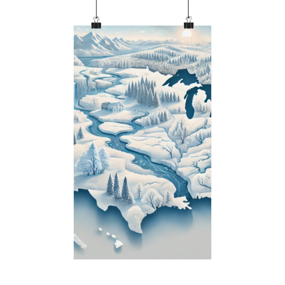 Winter USA Dreamscape Snowy Map Poster Wall Art Decor