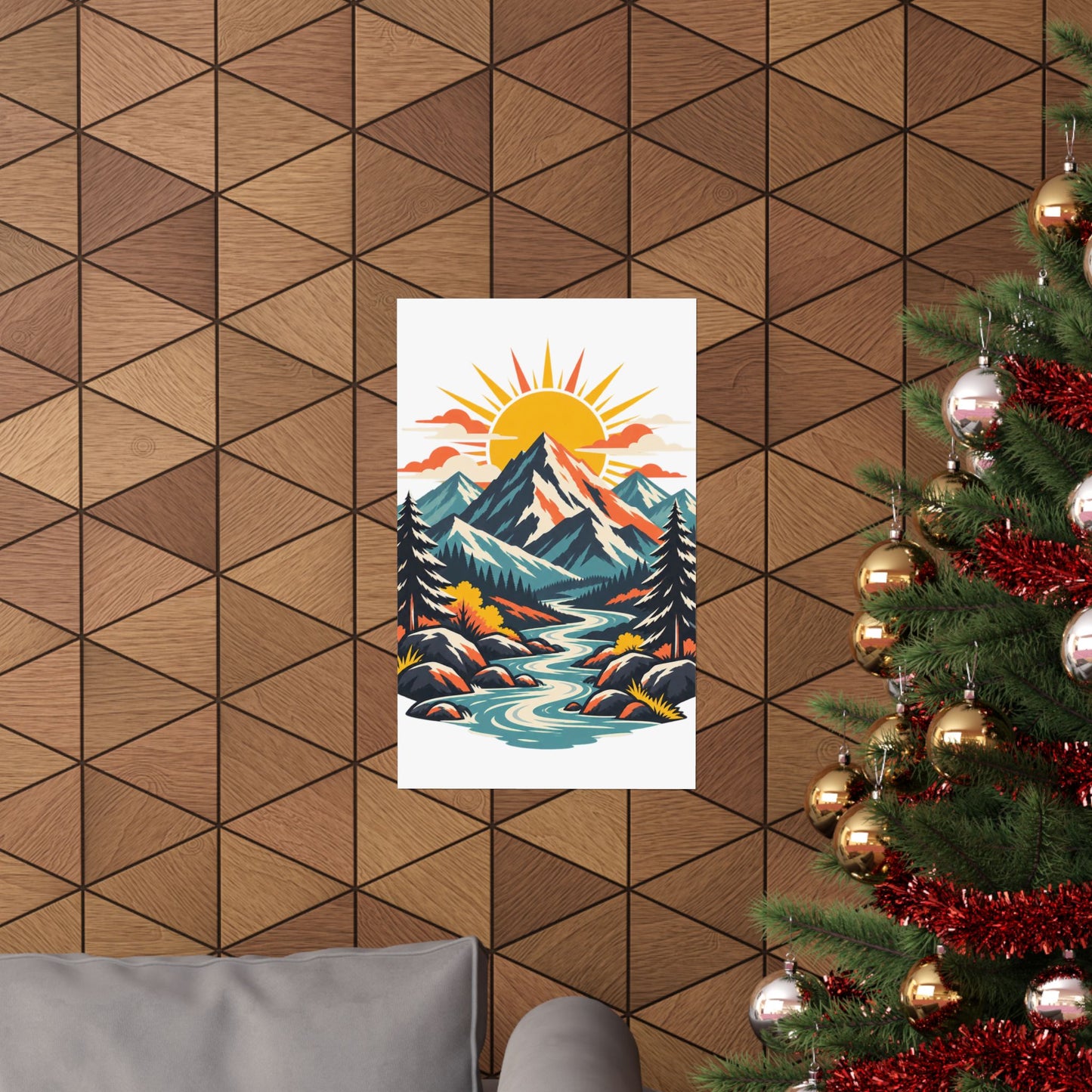 Alpine Sunrise River Mountain Adventure Art Poster