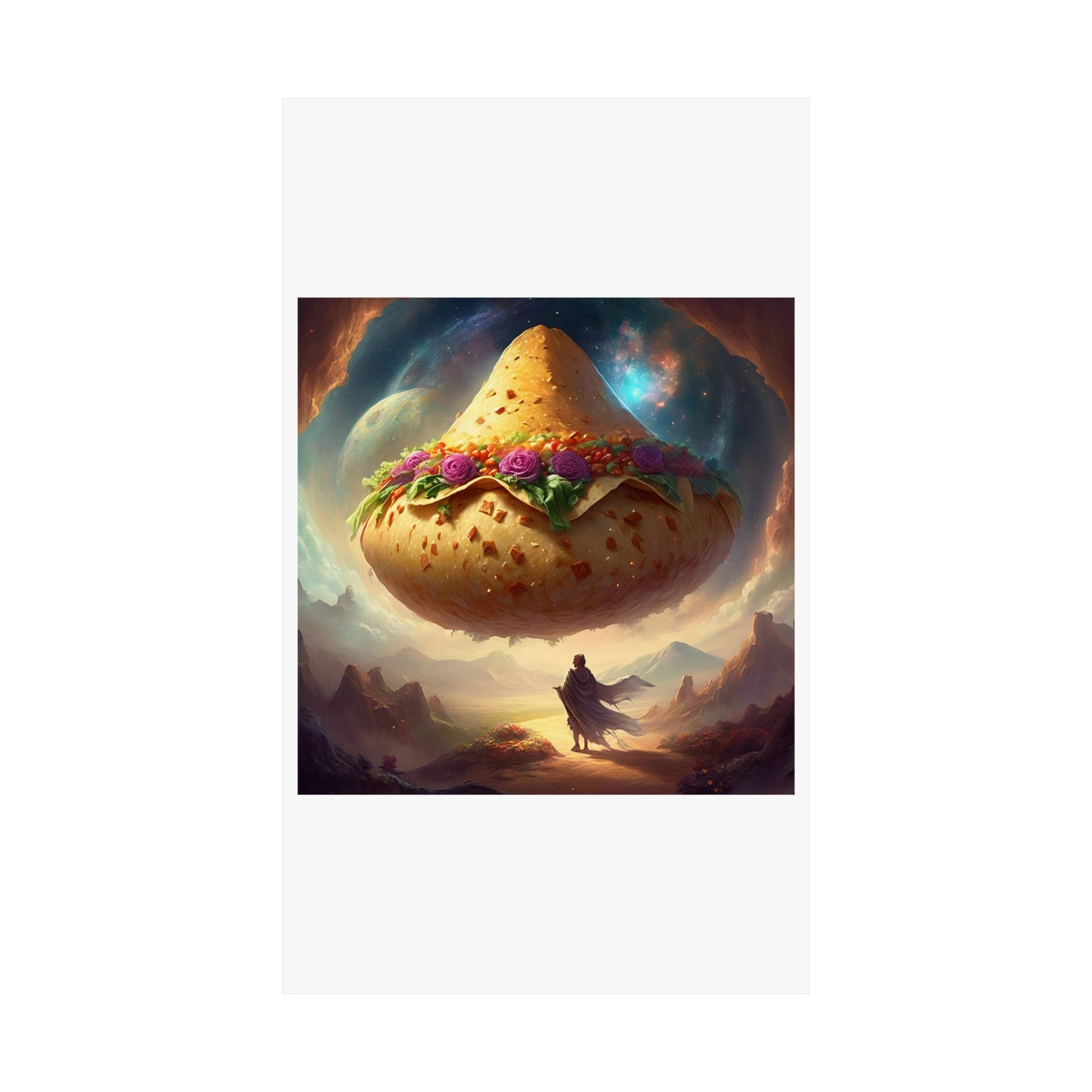 Cosmic Taco Planetoid Surreal Food Fantasy Art Poster