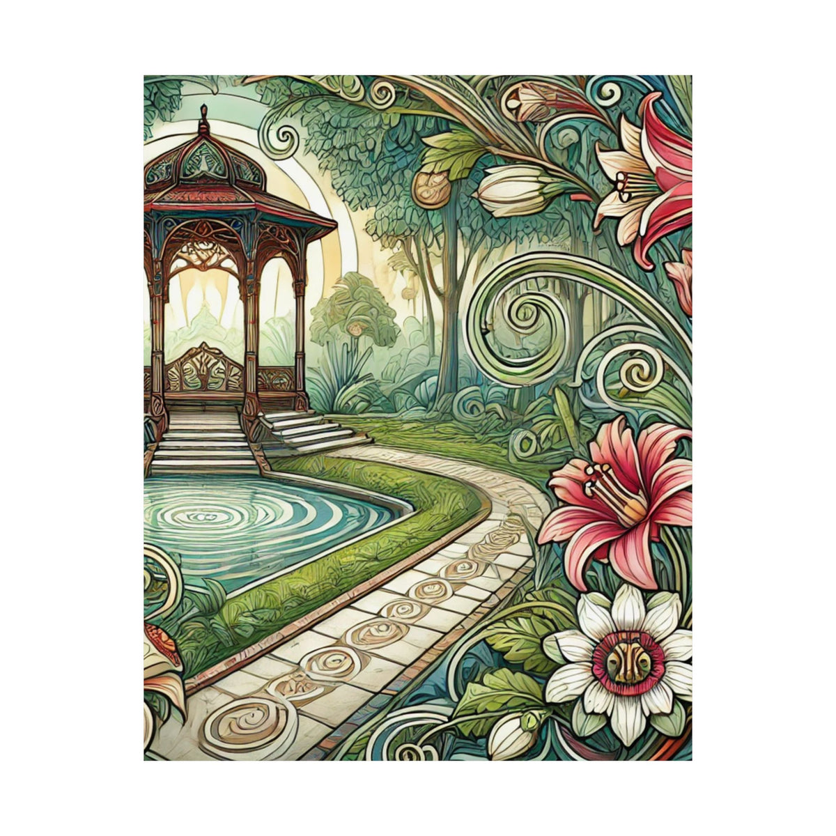 Botanical Gazebo Garden Art Nouveau Wall Art Poster