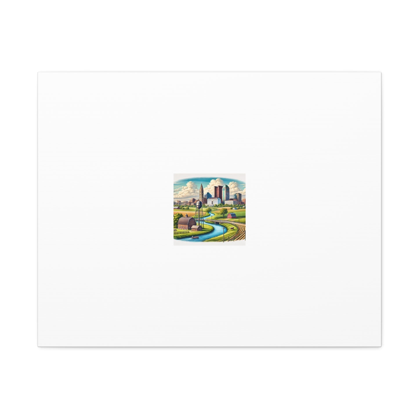 Rural River City Skyline Hometown Landscape Canvas Wall Art