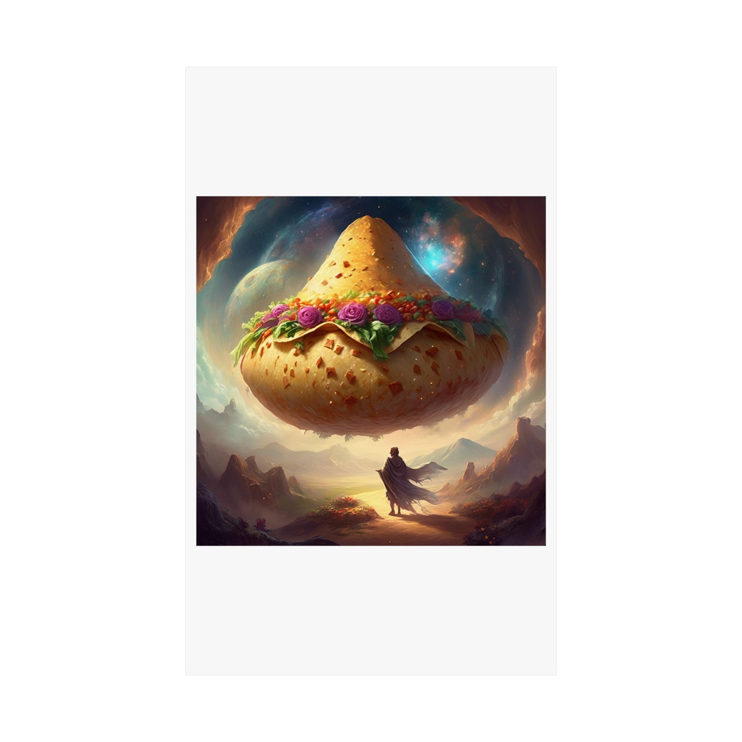 Cosmic Taco Planetoid Surreal Food Fantasy Art Poster