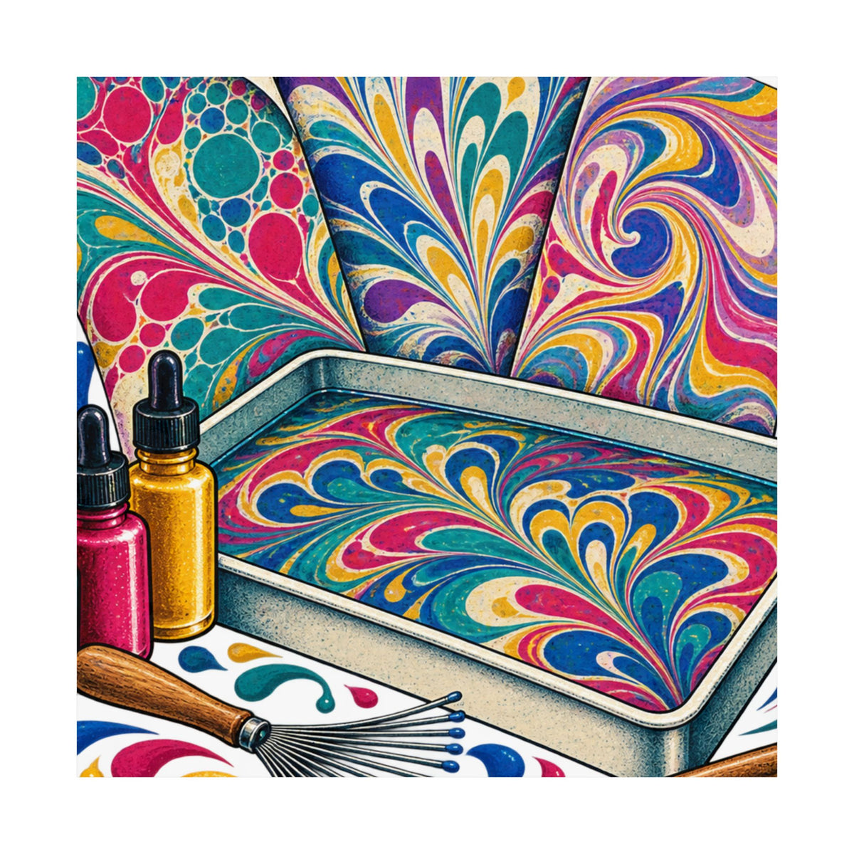 Colorful Paper Marbling Workshop Poster