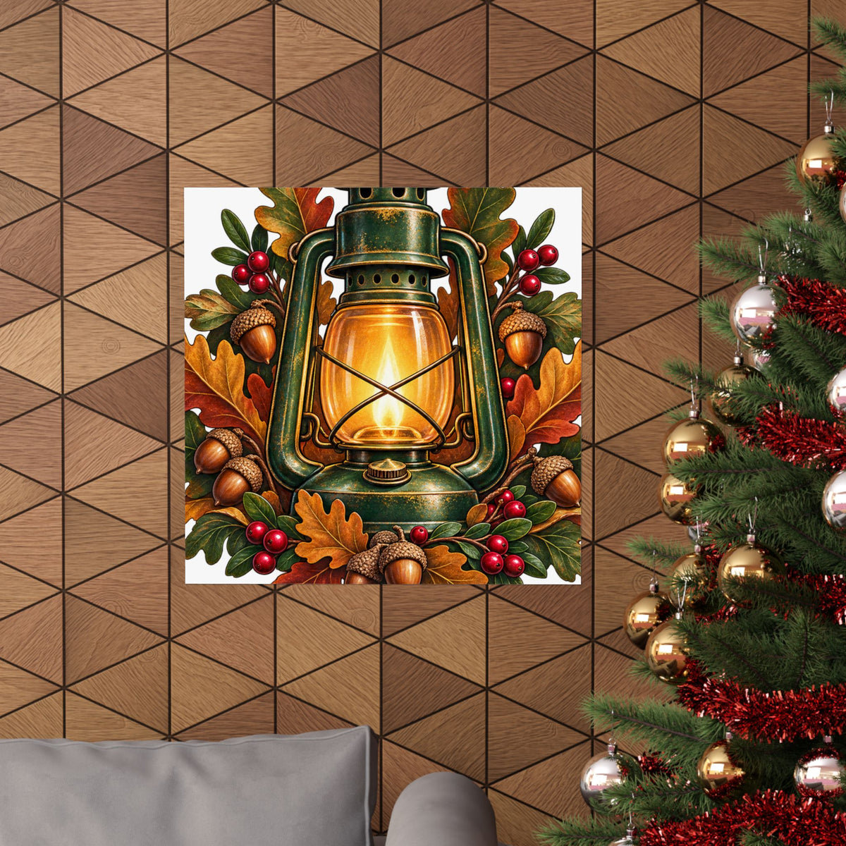 Autumn Oak Lantern and Acorns Poster