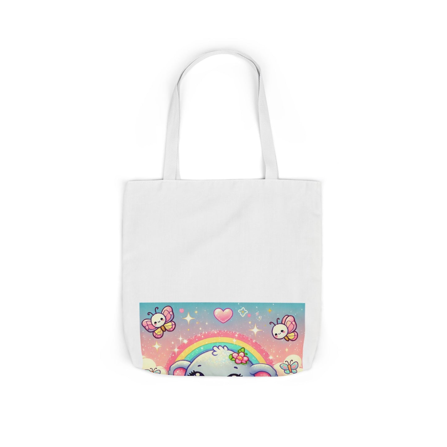 Pastel Rainbow Baby Elephant Floral Canvas Tote Bag