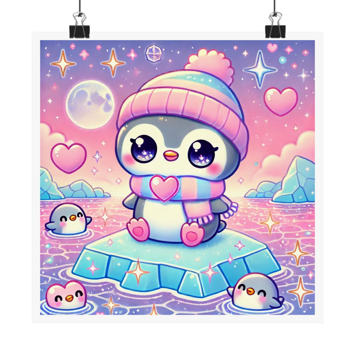 Cute Winter Penguin Ice Floe Kawaii Art Poster