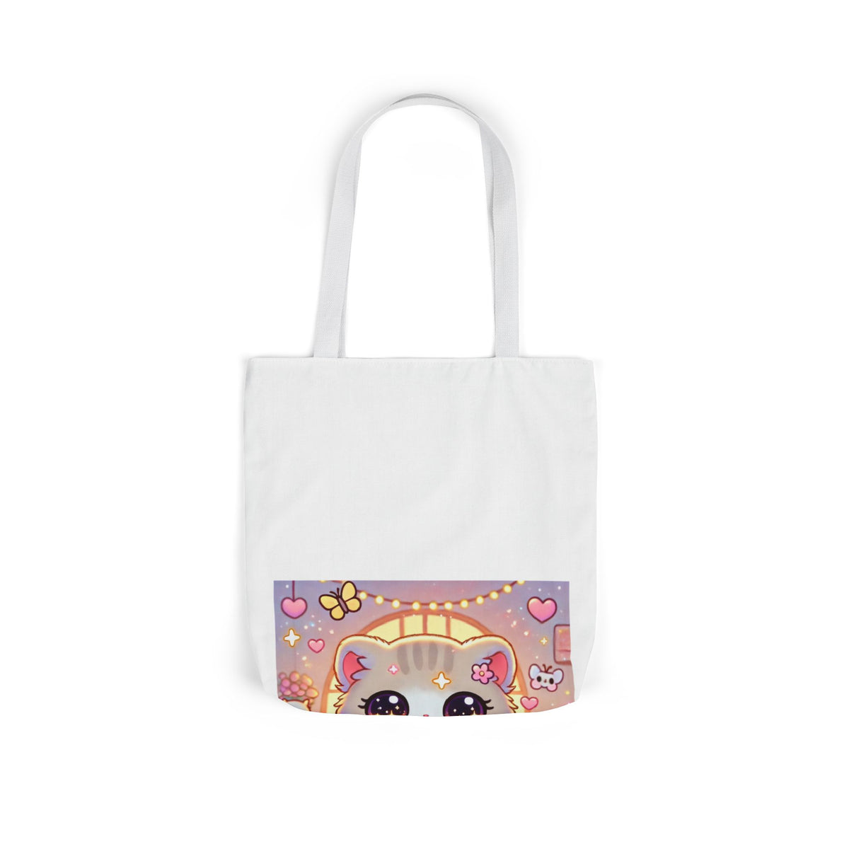 Cozy Kawaii Knitting Cat Pastel Yarn Canvas Tote Bag
