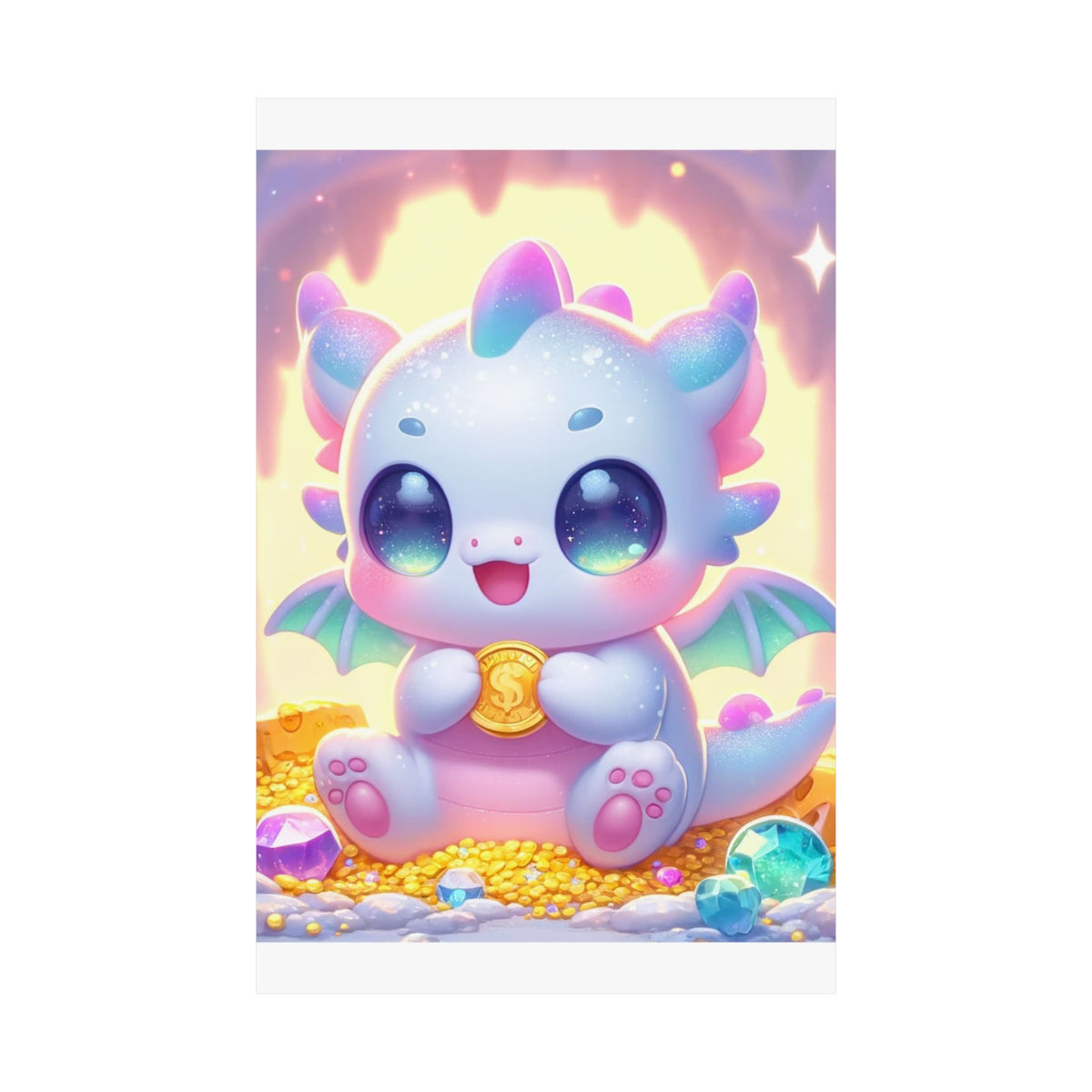 Pastel Treasure Dragon Kawaii Fantasy Wall Art Poster