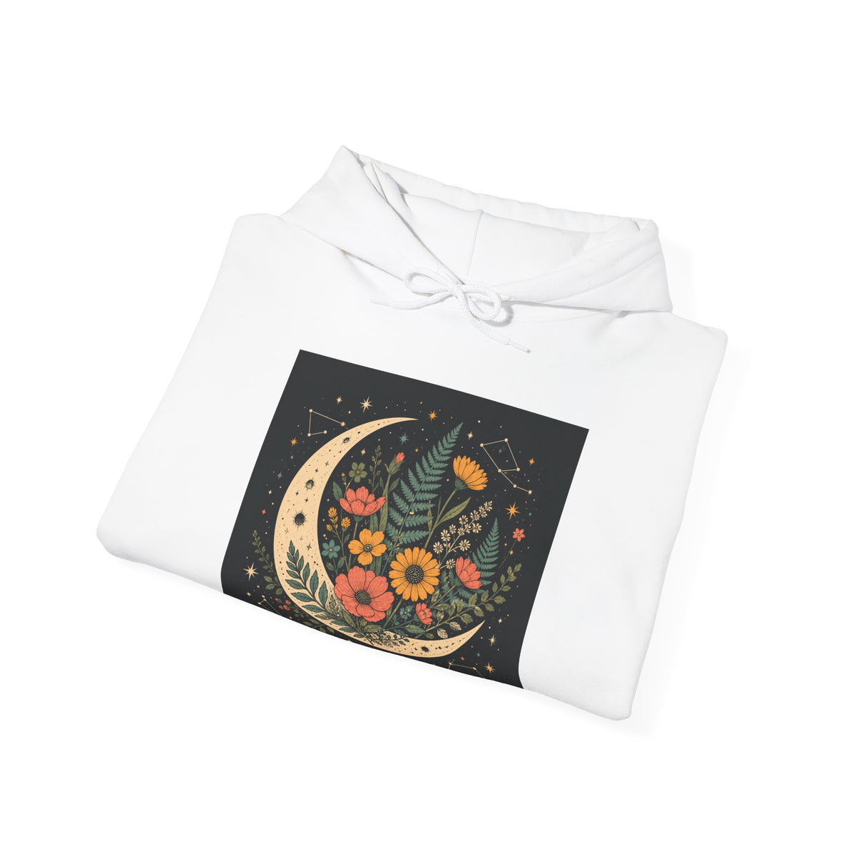 Celestial Wildflower Crescent Moon Botanical Hoodie
