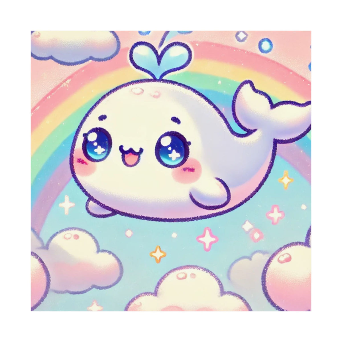 Kawaii Rainbow Whale Pastel Cloud Wall Art Poster