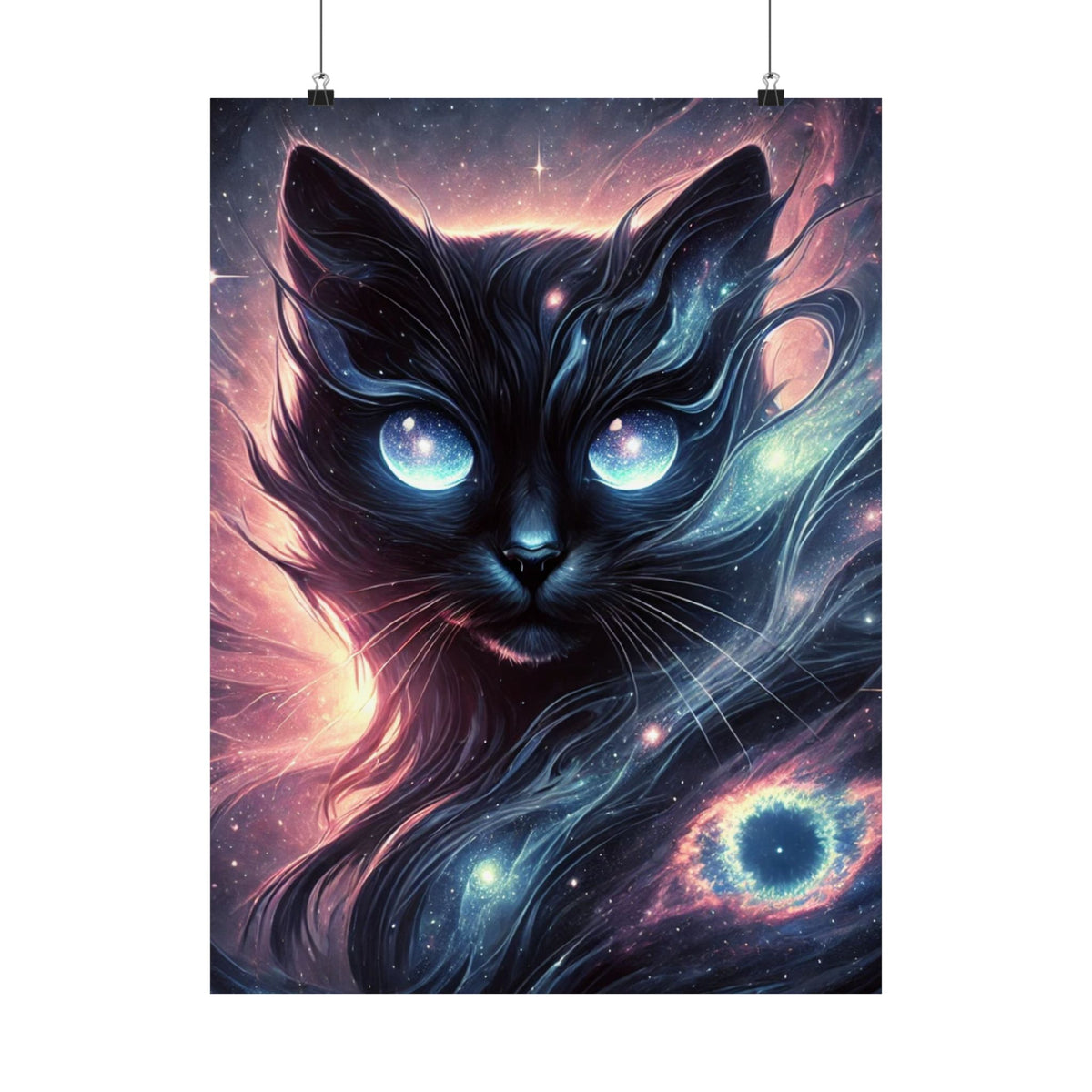 Cosmic Black Cat Galaxy Celestial Wall Art Poster