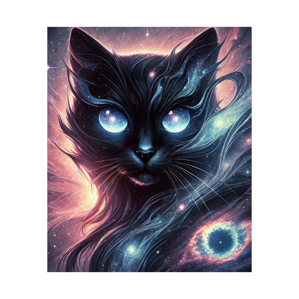 Cosmic Black Cat Galaxy Celestial Wall Art Poster