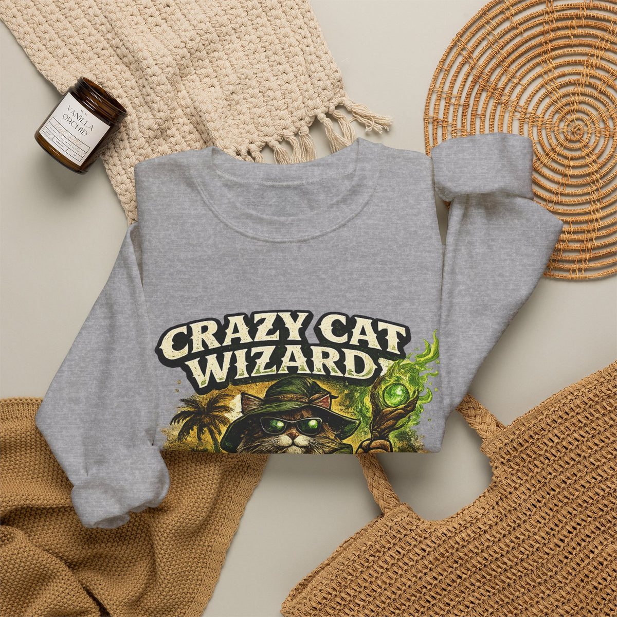 Crazy Cat Wizard Funny Fantasy Art Sweatshirt