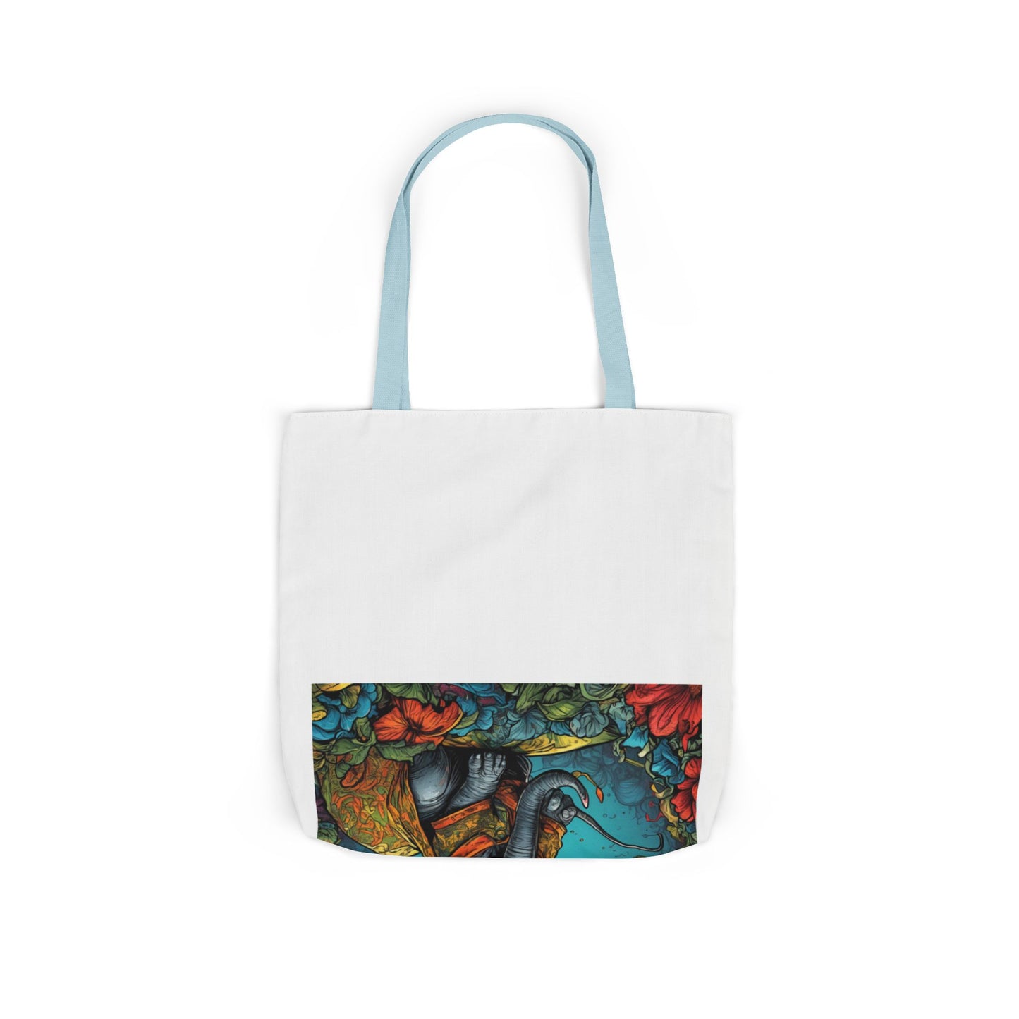 Colorful Storybook Elephant Floral Canvas Tote Bag