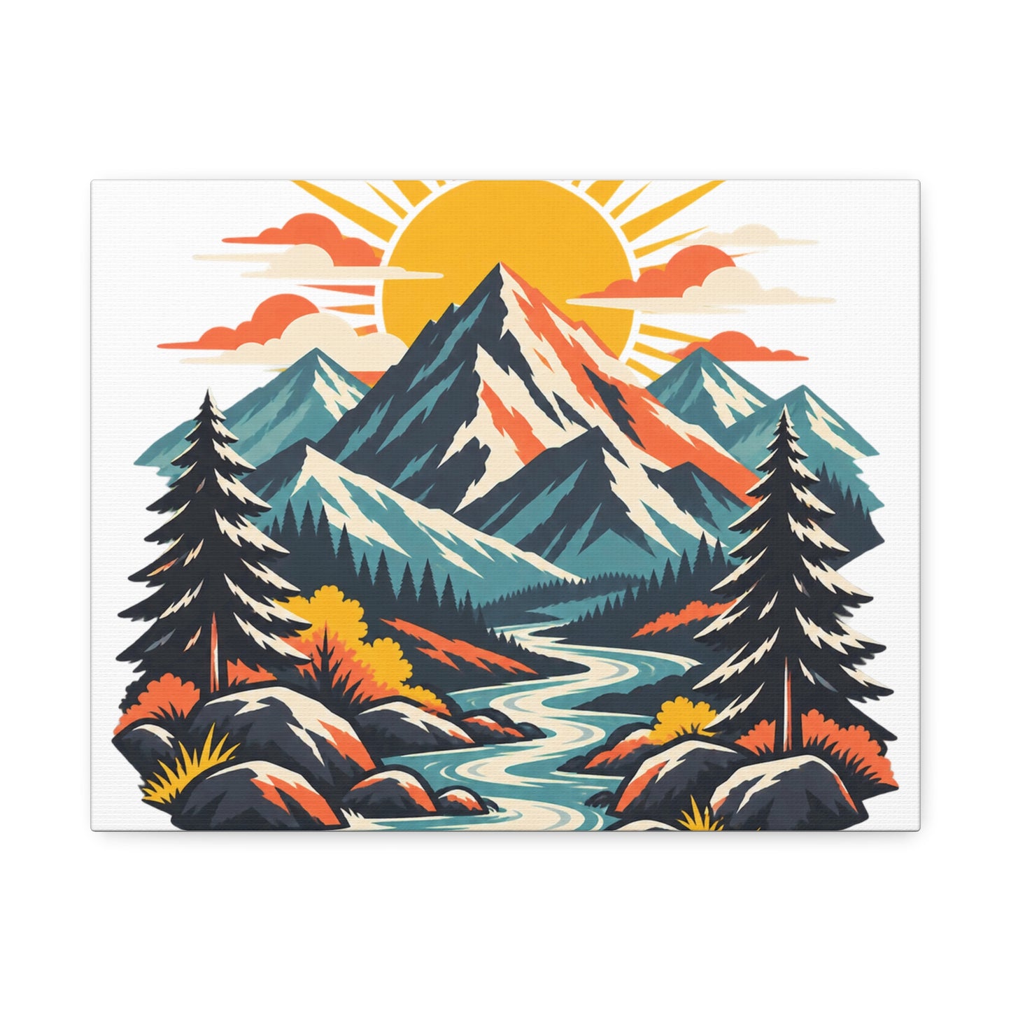 Alpine Sunrise River Mountain Adventure Canvas Wall Art