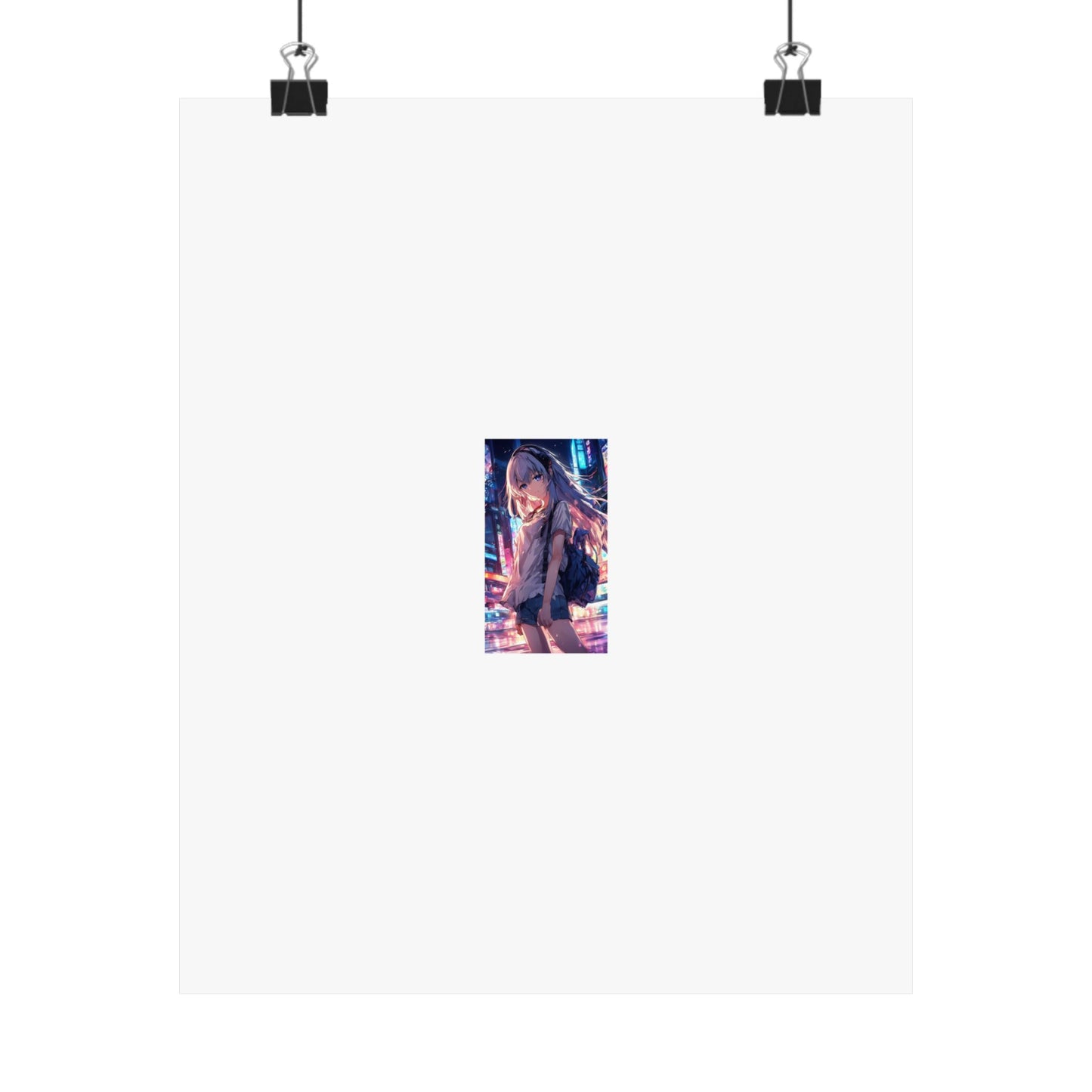 Anime City Night Heroine Portrait Neon Poster Art