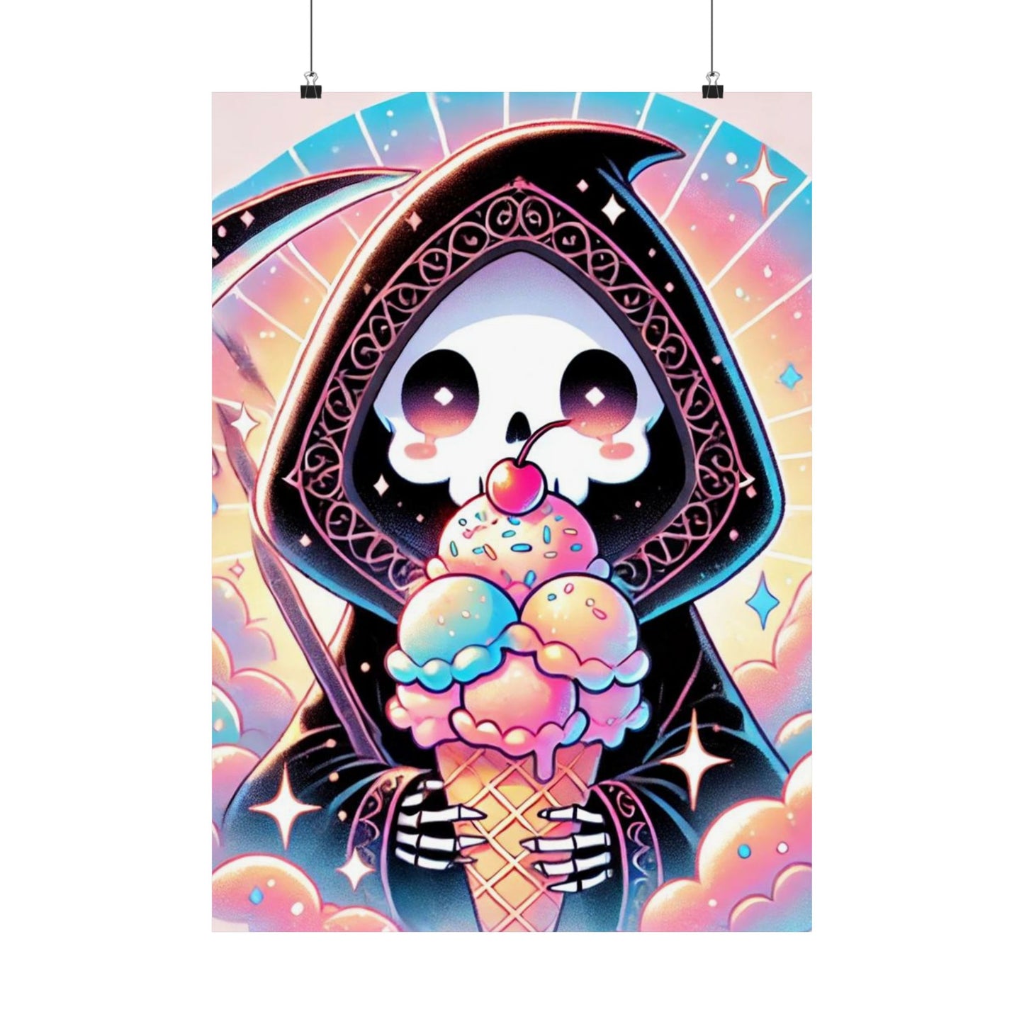 Cute Grim Reaper Ice Cream Pastel Novelty Poster
