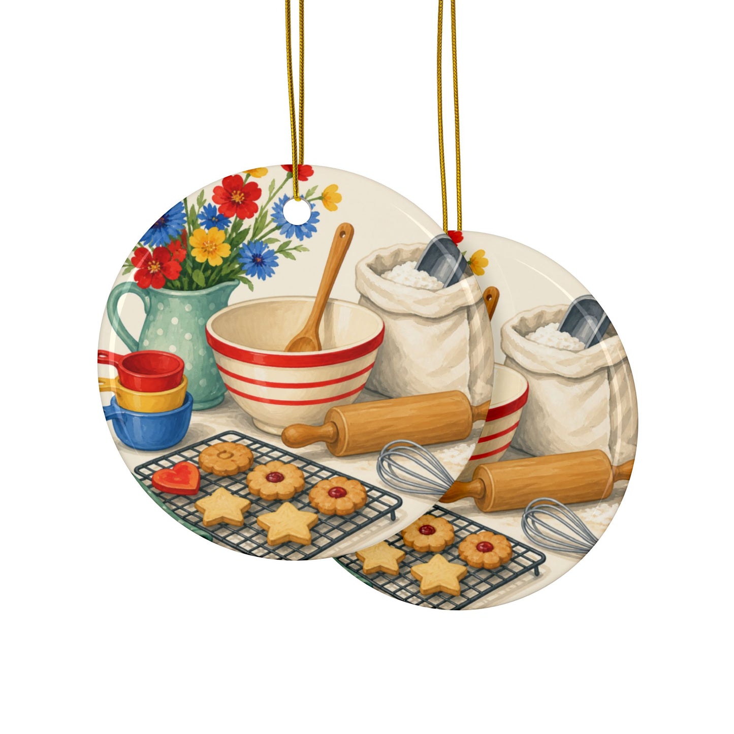Cheerful Home Baking Hobby Art Ceramic Ornament, Holiday Keepsake and Gift