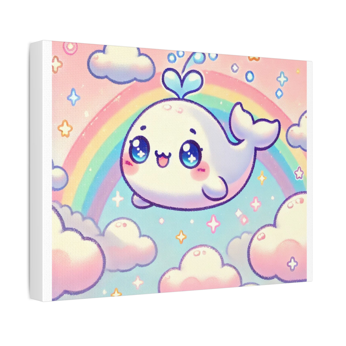 Kawaii Rainbow Whale Pastel Cloud Canvas Wall Art