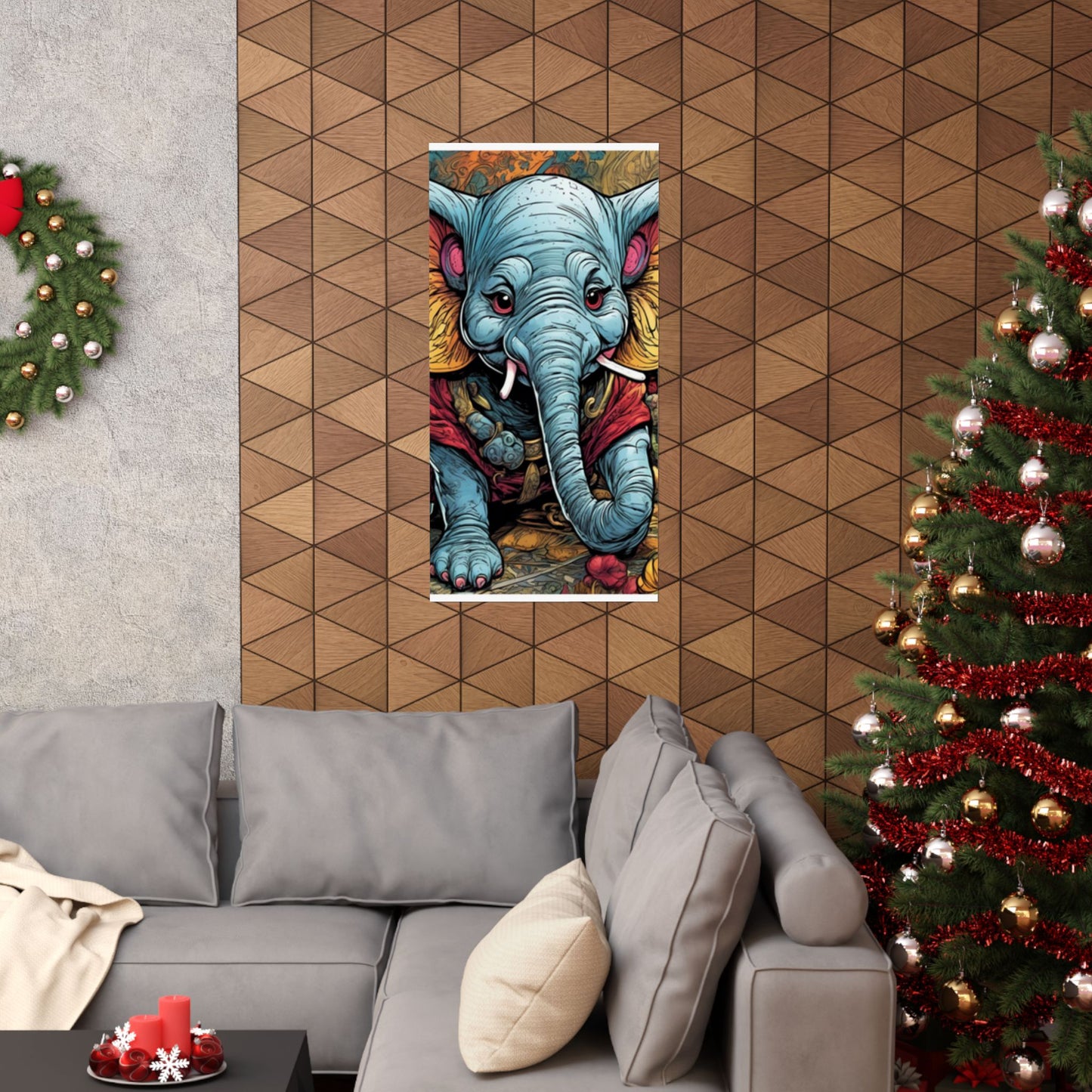 Colorful Elephant Garden Parade Wildlife Wall Art Poster