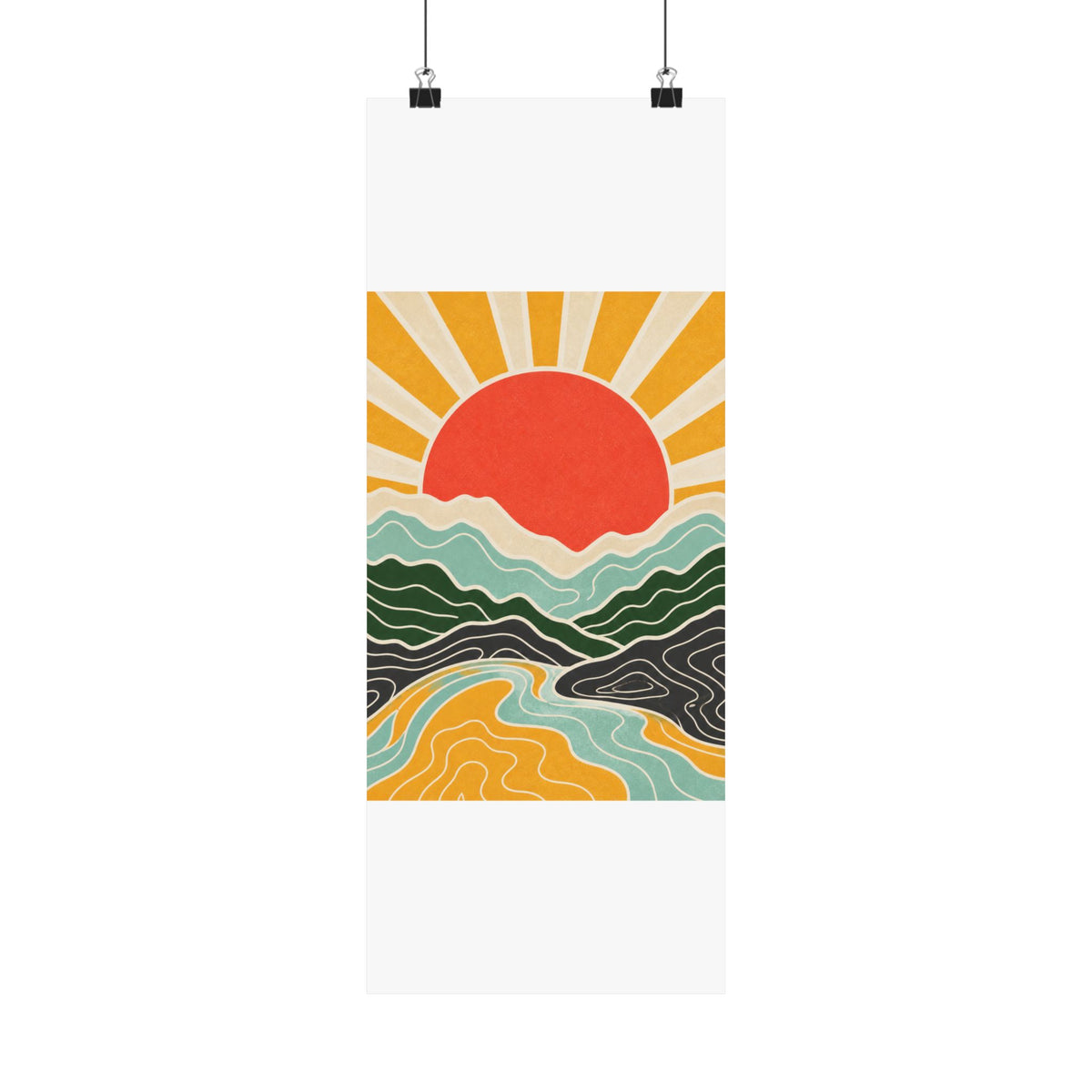 Topographic Sunrise Mid Century Mountain Art Poster