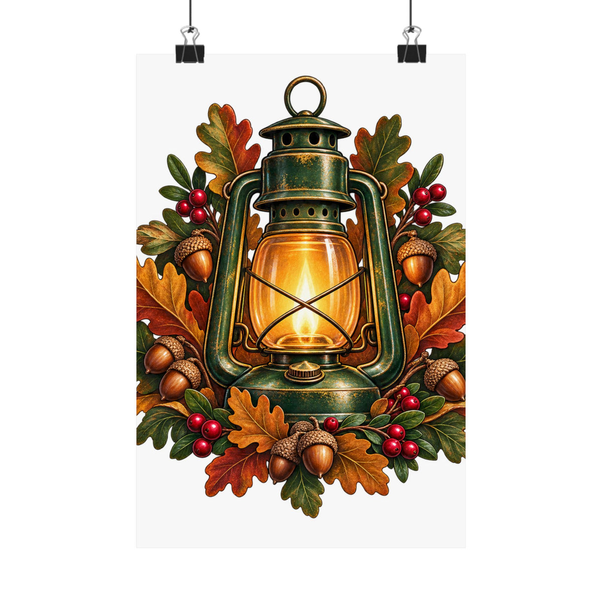 Autumn Oak Lantern and Acorns Poster