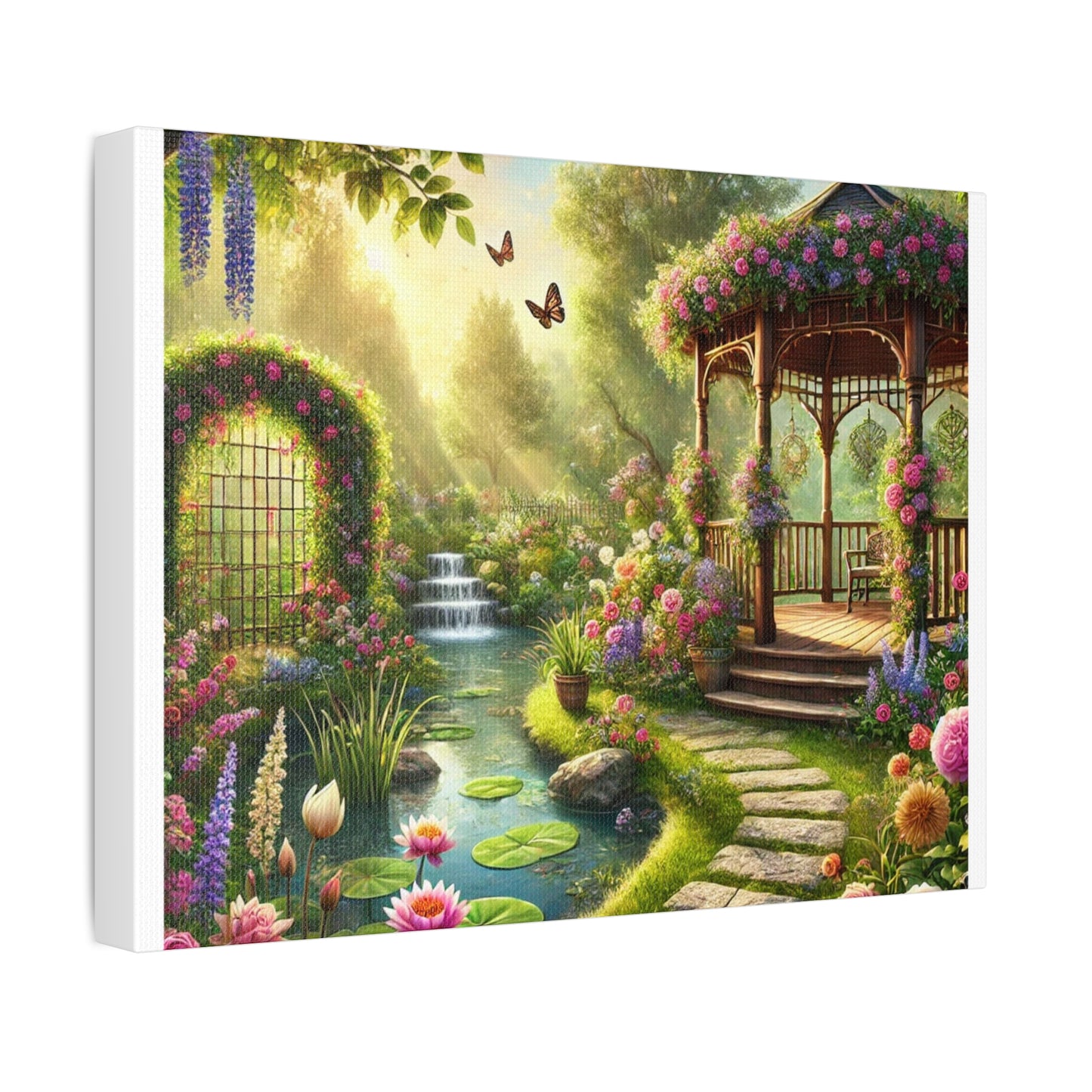 Sunlit Rose Gazebo Cottage Garden Canvas Wall Art