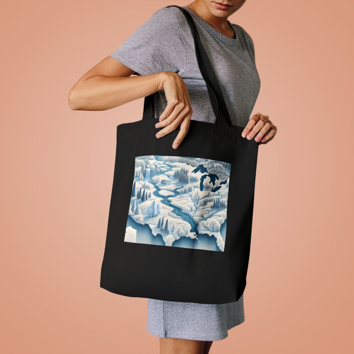 Winter USA Dreamscape Snowy Map Tote Bag Geography Travel Gift