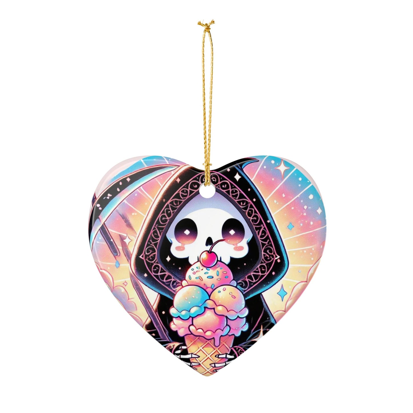 Cute Grim Reaper Ice Cream Pastel Novelty Art Ceramic Ornament, Holiday Keepsake