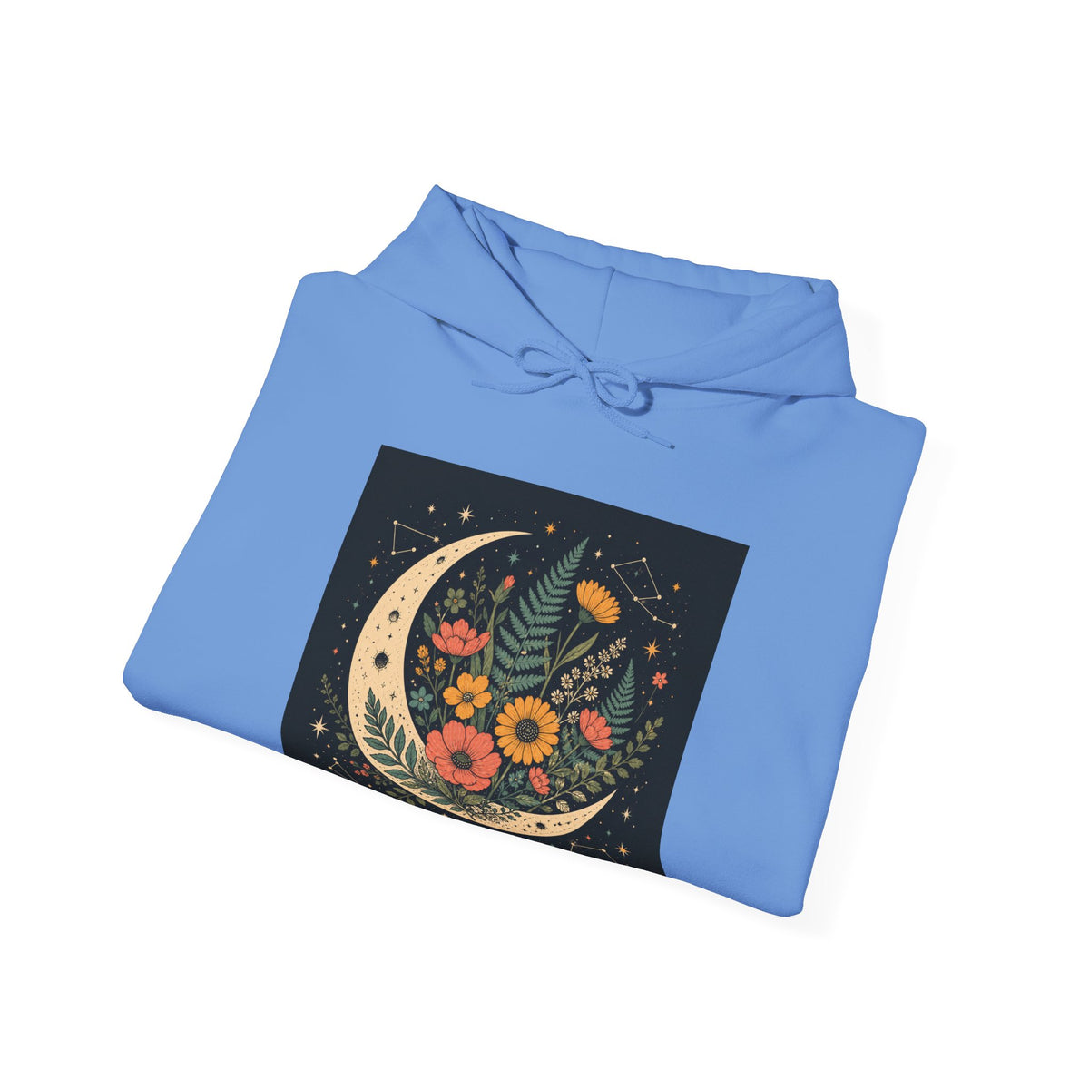 Celestial Wildflower Crescent Moon Botanical Hoodie