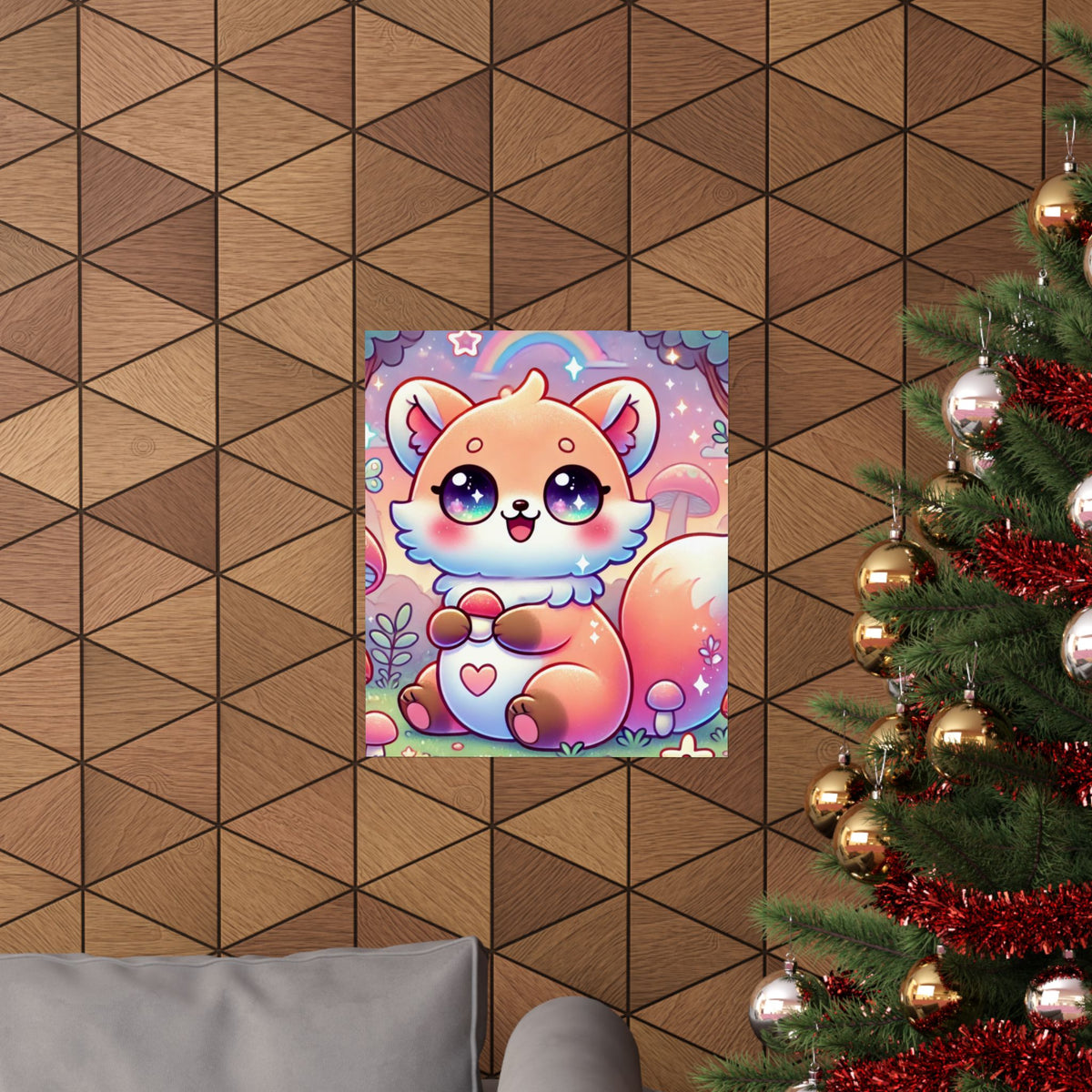 Pastel Woodland Fox Mushroom Kawaii Wall Art Poster